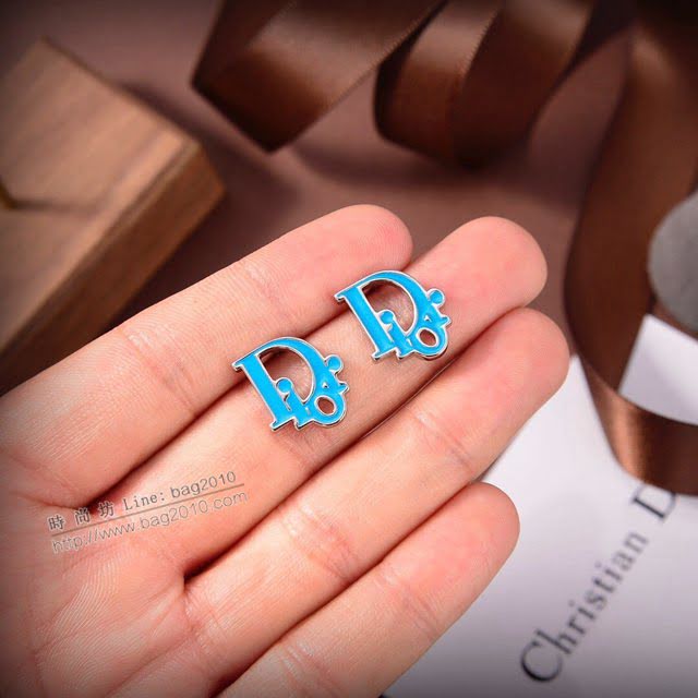 Dior飾品 迪奧經典熱銷款字母藍色純銀耳釘耳環  zgd1469